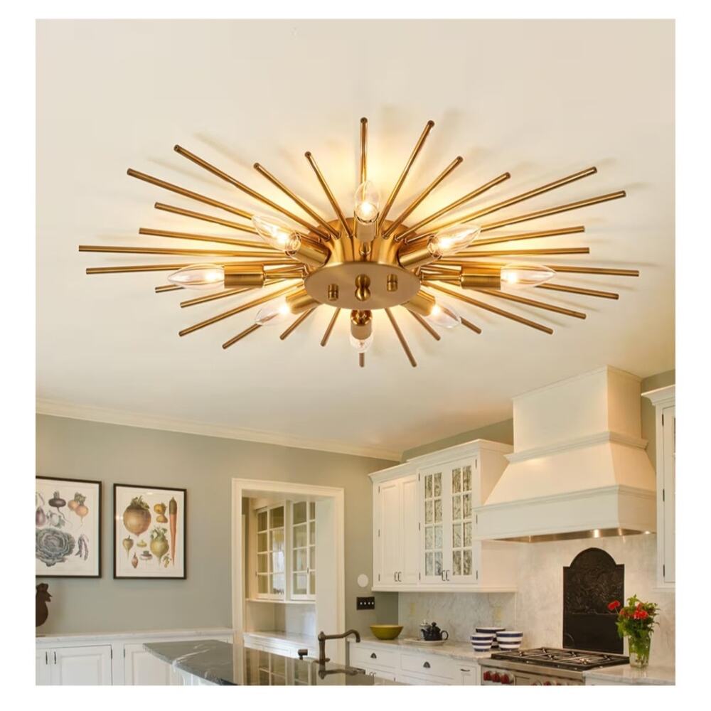 ZGLAOJT 8-Light Gold Sputnik Ceiling Light Modern Semi Flush Mount Fixture